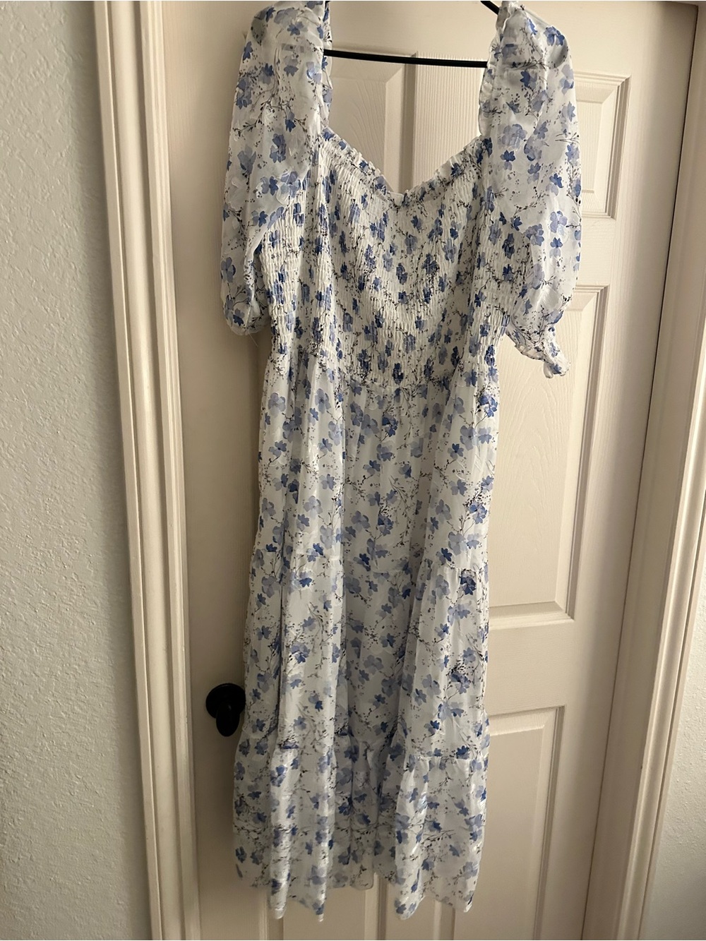 Baltic Born White Midi Dress with Blue Floral Print